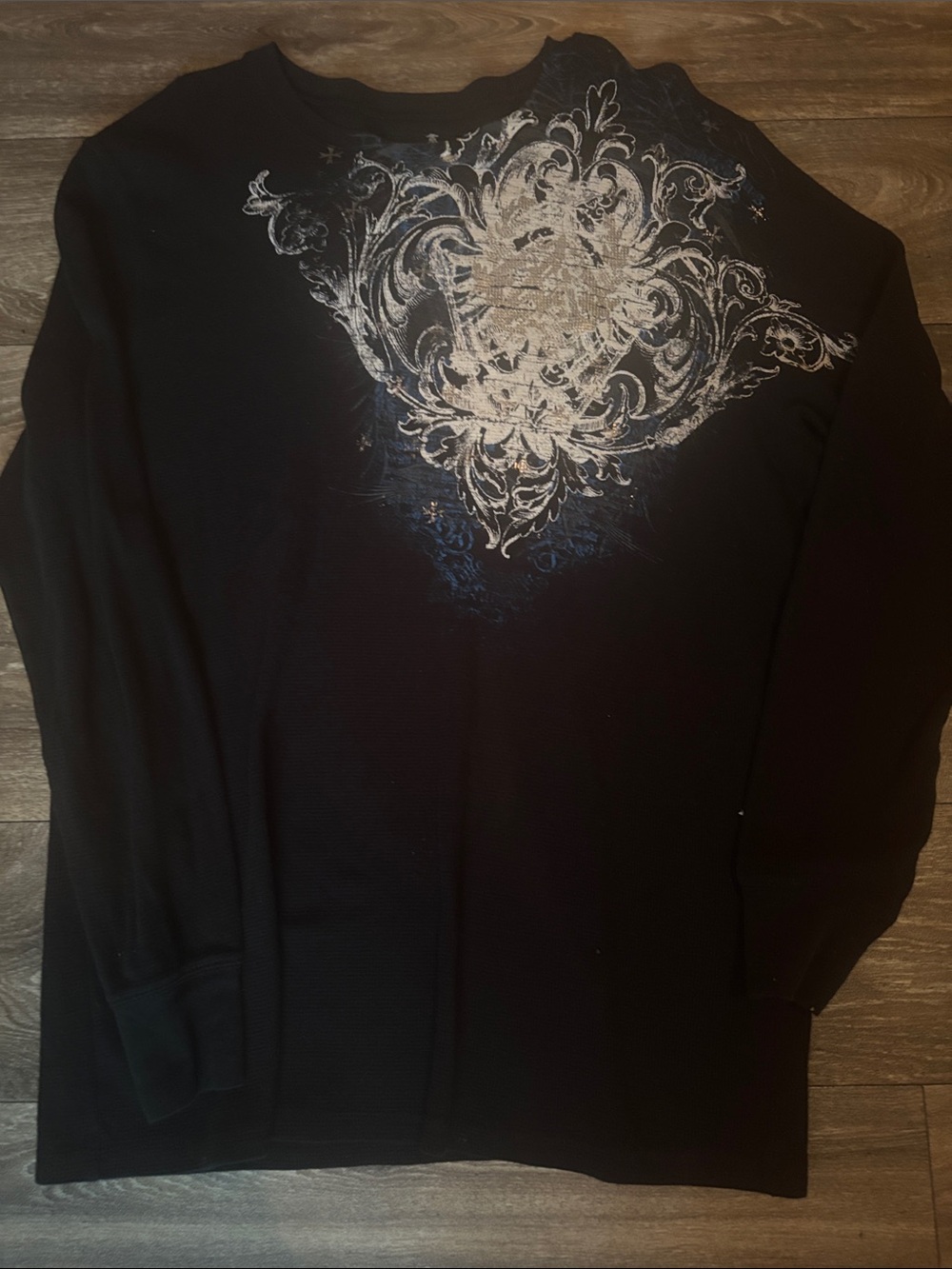Black Graphic Long Sleeve Shirt with Metallic Crest by Archaic